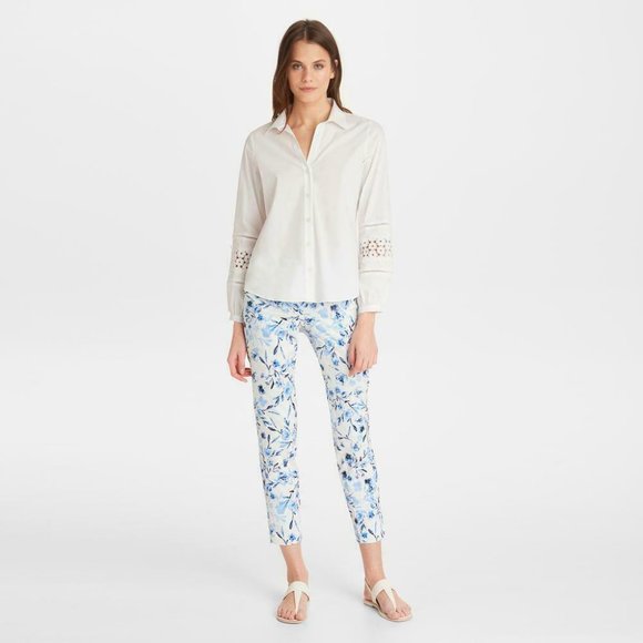 Karl Lagerfeld Paris Floral Skinny Pants Blue White Ankle Crop Trousers Sz 8 NWT - Picture 9 of 9